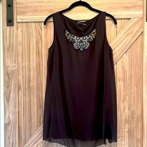 Magaschoni Black Sleeveless Blouse with Ornate Jeweled Neckline